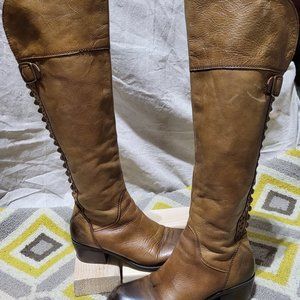 8 M Vince Camuto studded tan leather knee boots